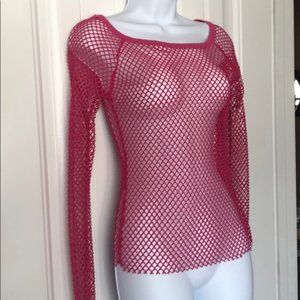 Hot pink mesh/fish net long sleeve top Sz S